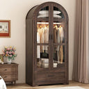 2-Door Arched Armoire Wardrobe with LED Light & Drawers