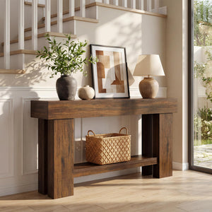 63" 2-Tier Console Table with Storage Shelf