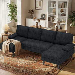 U-Shaped Sectional Sofa with Double Chaise Lounge, 101" Chenille 4-Seat Couch