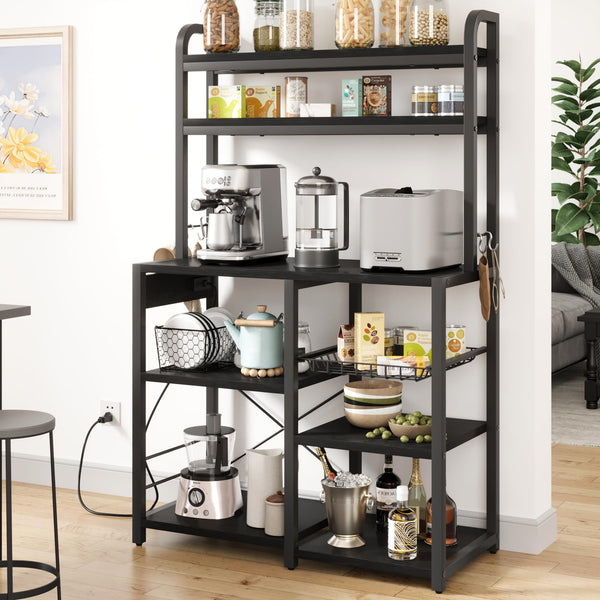 5-Tier Baker's Rack with Wire Basket & Built-In Power Outlets