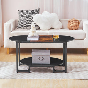 Oval Coffee Table with 2-Tier Open Storage Shelf
