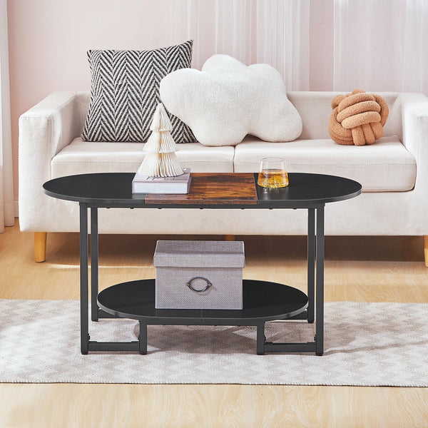 Oval Coffee Table with 2-Tier Open Storage Shelf
