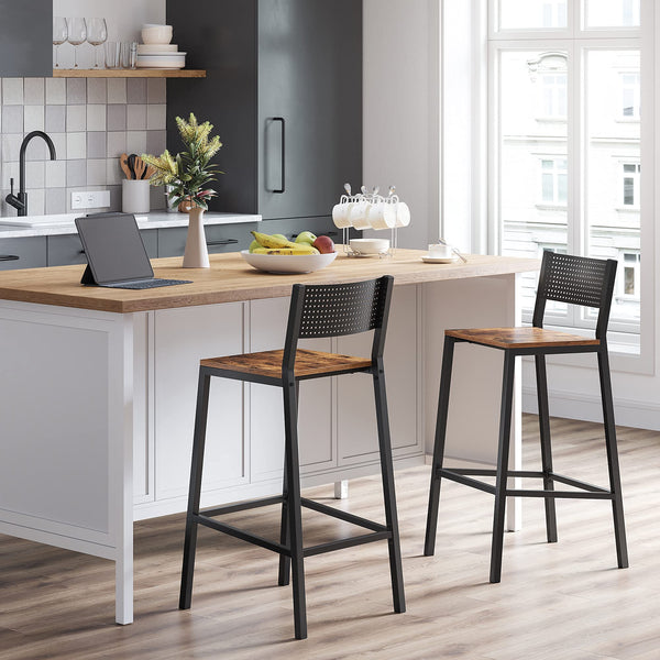 Industrial Bar Stools Set of 2 with Backrest