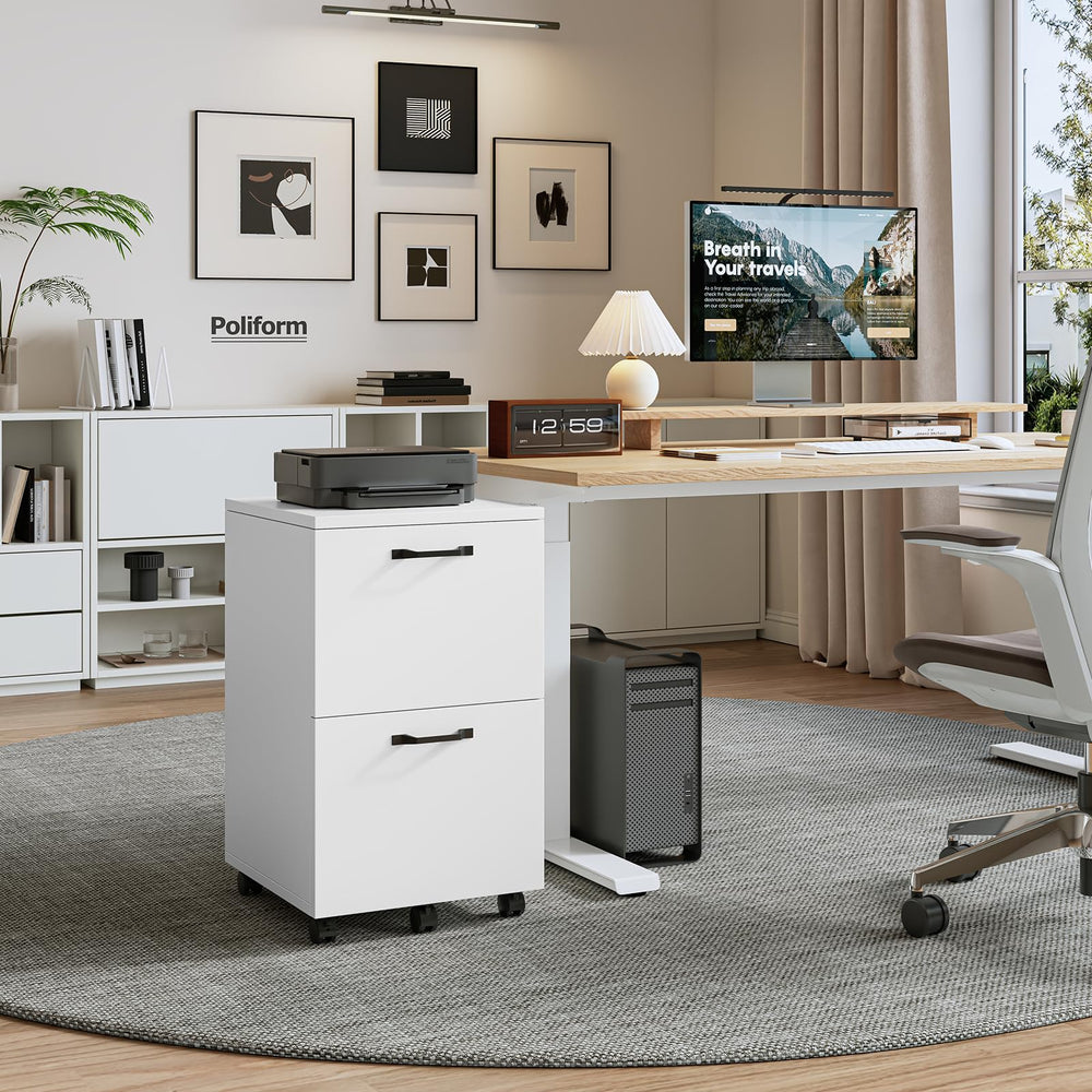 2-Drawer Rolling Filing Cabinet with Printer Stand