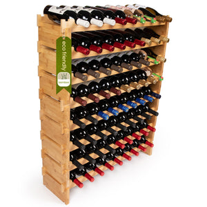 72-Bottle Stackable Bamboo Wine Rack, 8-Tier