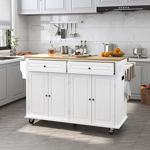 Rolling Kitchen Island Cart with Drop Leaf & Storage Cabinet