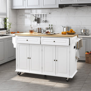 Rolling Kitchen Island Cart with Drop Leaf & Storage Cabinet