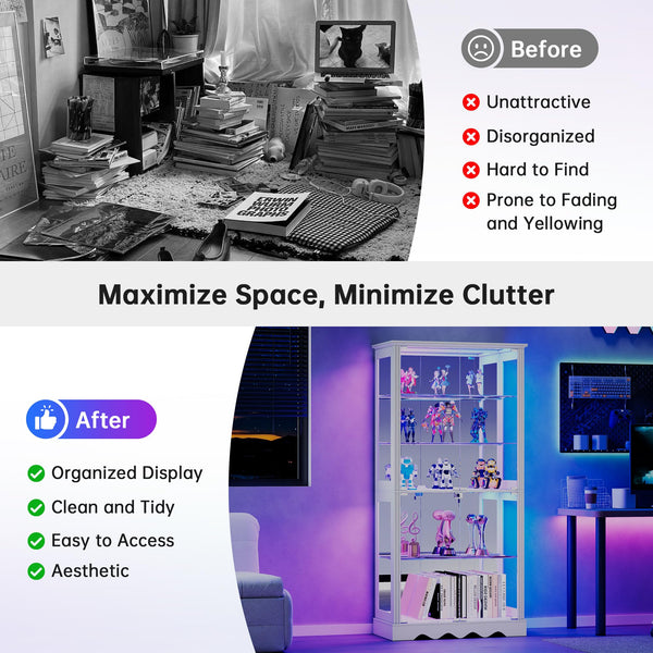 71-Inch 5-Tier Glass Display Cabinet with RGB LED Lighting