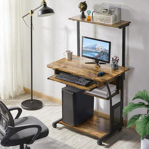 3-Tier Rolling Computer Desk with Keyboard Tray & Printer Shelf