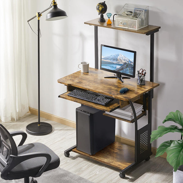 3-Tier Rolling Computer Desk with Keyboard Tray & Printer Shelf