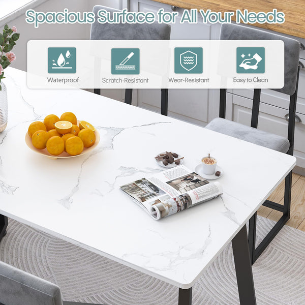 5-Piece Faux Marble Dining Table Set with Upholstered Chairs