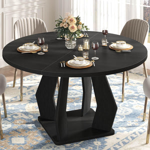 IBF Black Round Dining Table for 4-6, 47 Inch Kitchen Table with Spacious Tabletop Modern Circle Dining Table, Wood Dinner Table Pedestal Base for Dining Room, Kitchen,Living Room,Office