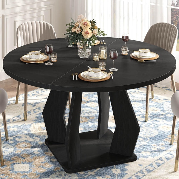 IBF Black Round Dining Table for 4-6, 47 Inch Kitchen Table with Spacious Tabletop Modern Circle Dining Table, Wood Dinner Table Pedestal Base for Dining Room, Kitchen,Living Room,Office