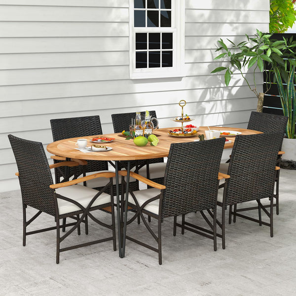 9-Piece Outdoor Wicker Dining Set with Acacia Wood Table