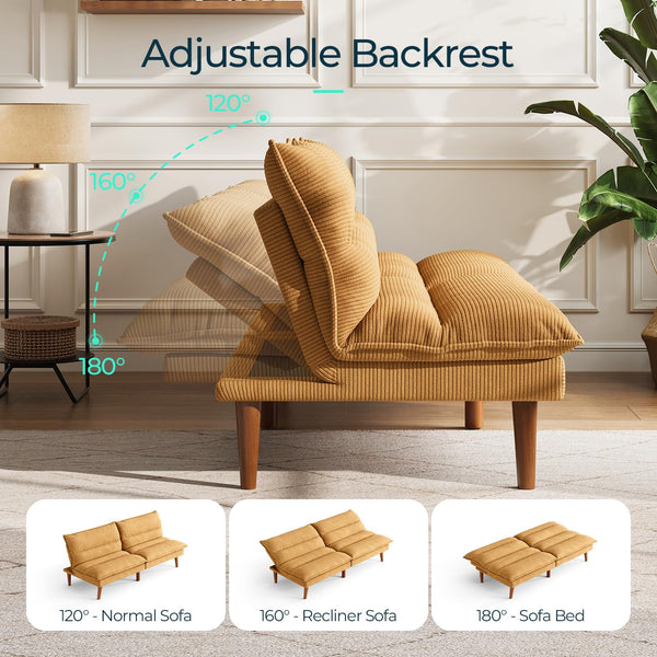 Convertible Futon Sofa Bed with Adjustable Backrest