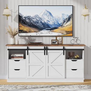58" Farmhouse TV Stand with Barn Doors & 4 Drawers