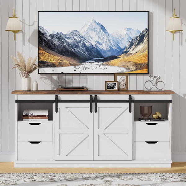 58" Farmhouse TV Stand with Barn Doors & 4 Drawers