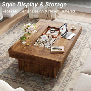 Rustic Coffee Table with LED Lighting & Storage