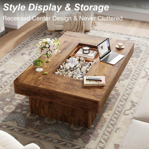 Rustic Coffee Table with LED Lighting & Storage