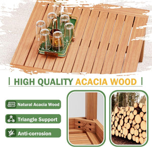 Acacia Wood Outdoor Sectional Sofa Set with Coffee Table