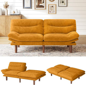 Convertible Futon Sofa Bed with Adjustable Backrest & Armrests