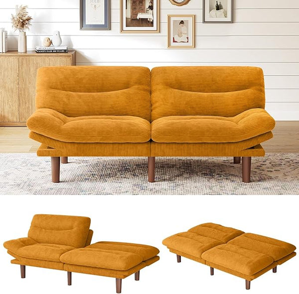 Convertible Futon Sofa Bed with Adjustable Backrest & Armrests