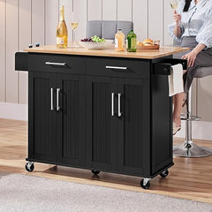 Rolling Kitchen Island Cart with Drop Leaf & Storage
