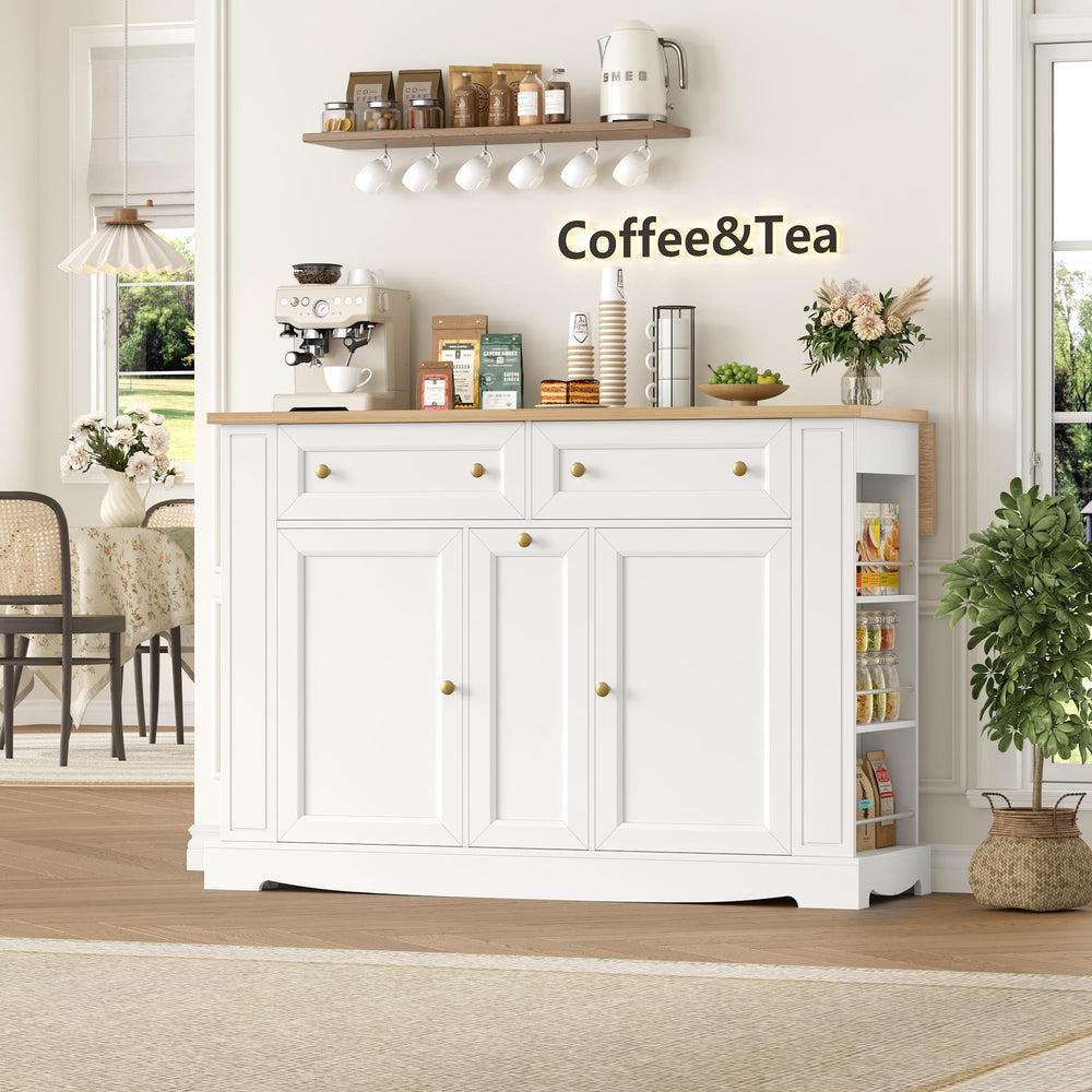 Kitchen Island with Storage & Drop Leaf Countertop