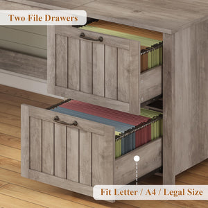 63" Farmhouse Executive Desk with Drawers, Storage Cabinet & Monitor Stand