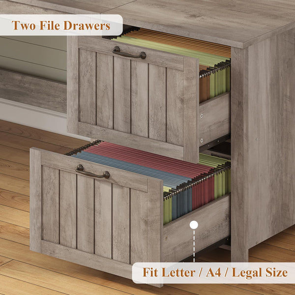 63" Farmhouse Executive Desk with Drawers, Storage Cabinet & Monitor Stand