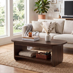 Oval Coffee Table 47" 2-Tier Mid-Century Modern – Espresso