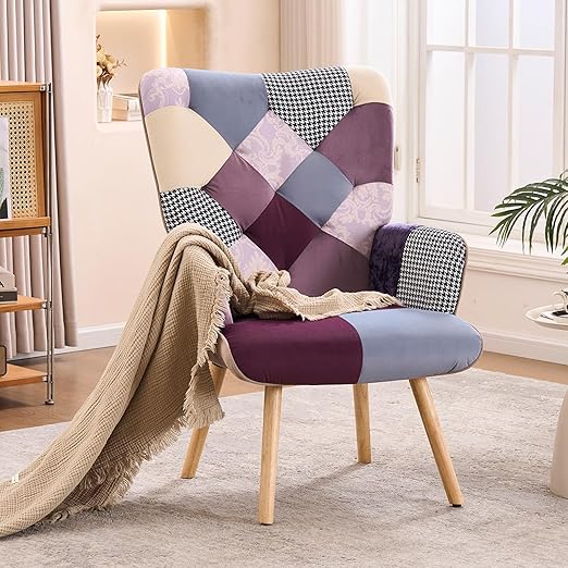 Plaid High Back Accent Chair with Adjustable Feet