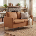 Small Linen Loveseat Sofa with Iron Legs