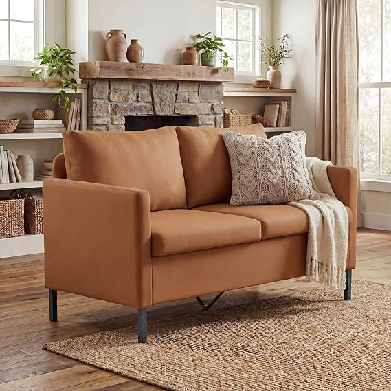 Small Linen Loveseat Sofa with Iron Legs
