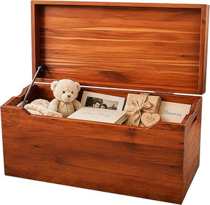 Solid Wood Storage Chest with Lid & Handles