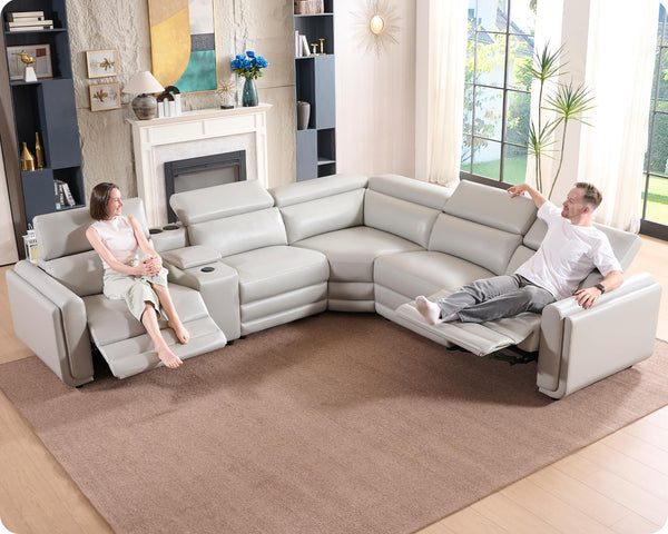 129-Inch Power Recliner Sectional Sofa with Console & Speakers