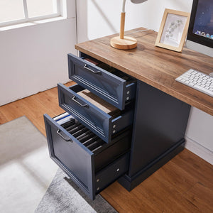 L-Shaped Executive Desk with Adjustable File Cabinet and Charging Station