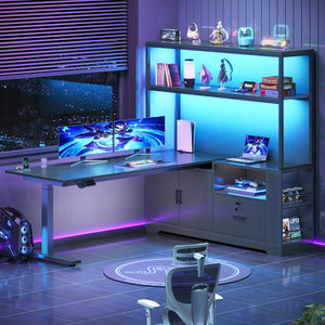 L-Shaped Electric Standing Desk with Storage