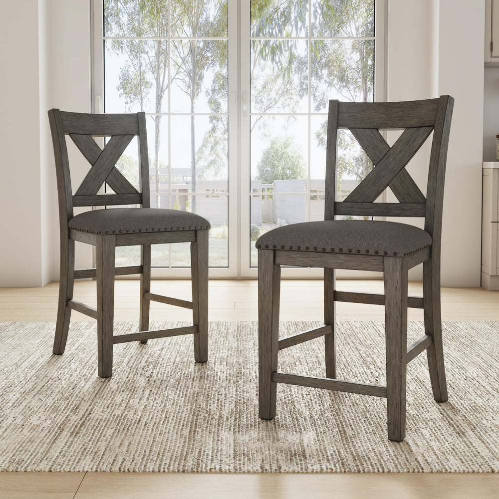 Counter Height Bar Stools Set of 2 – Upholstered Wood Frame