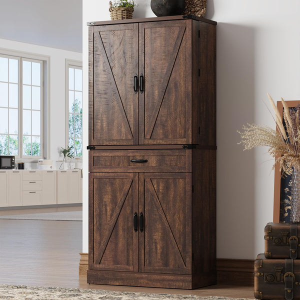 71" Tall Farmhouse Kitchen Pantry Cabinet with Drawers & Barn Doors