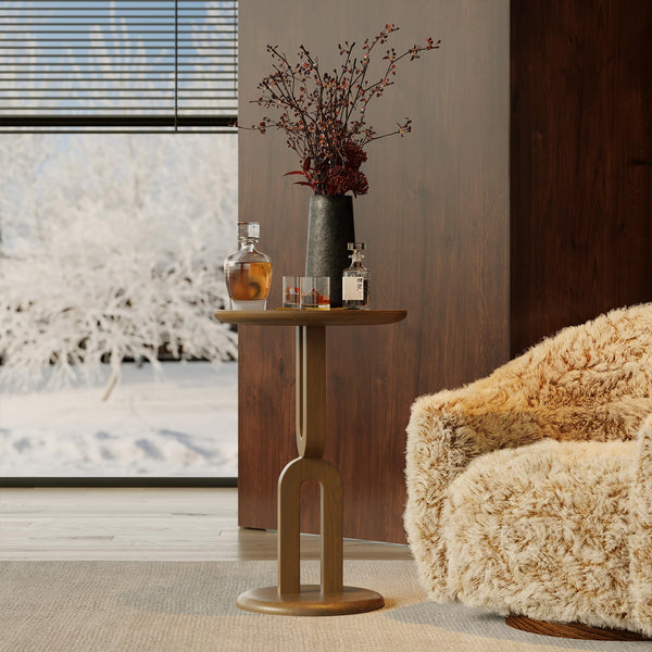 Solid Wood End Table with U-Shaped Base