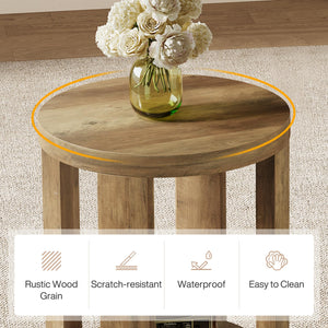 2-Tier Round Side End Table with Storage Shelves