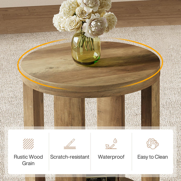 2-Tier Round Side End Table with Storage Shelves
