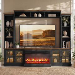 98" Farmhouse Entertainment Center with Fireplace & Barn Doors