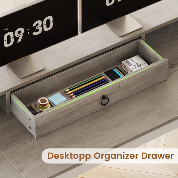 63" L-Shaped Desk with Drawers, Monitor Stand & Storage Cabinet