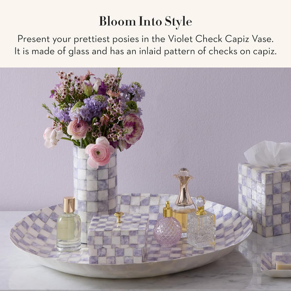 Capiz Glass Small Decorative Vase – Check Pattern