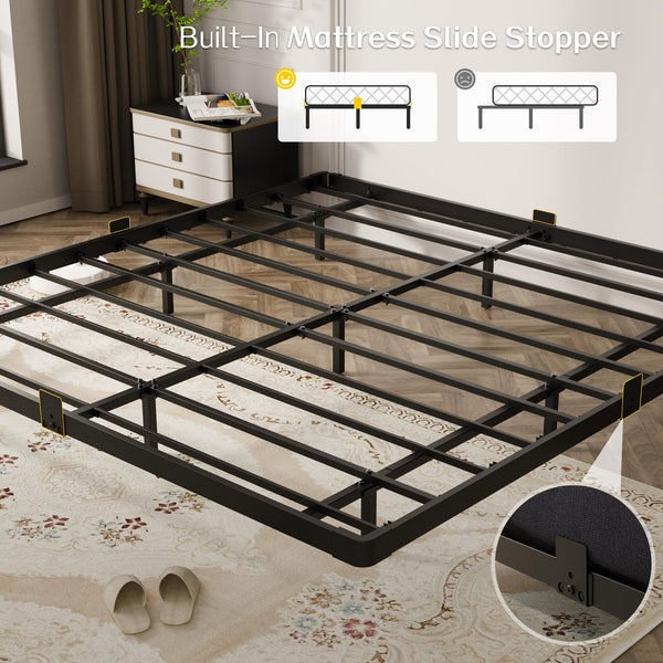 King Size Floating Metal Bed Frame with LED Light & Charging Station