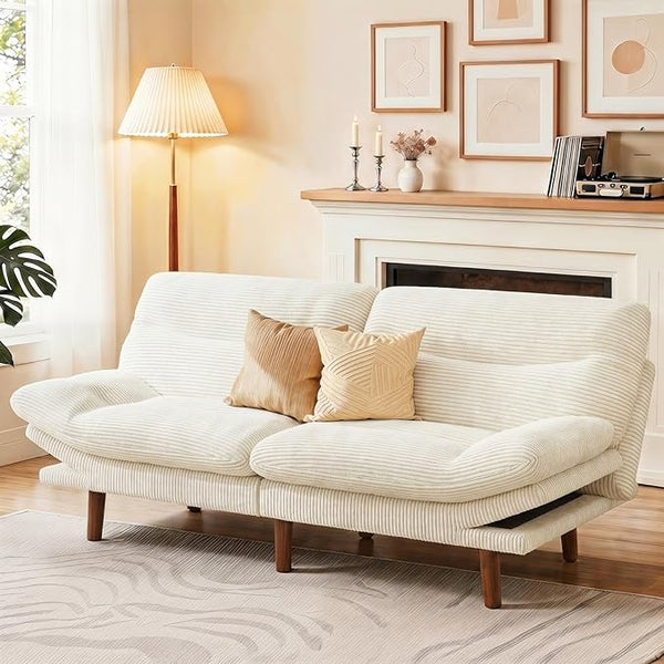 Convertible Futon Sofa Bed with Adjustable Backrest & Armrests