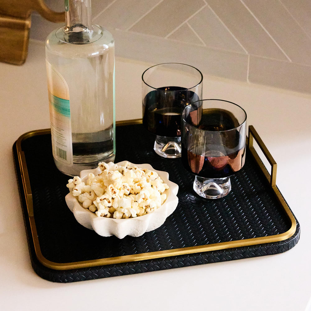 Vegan Leather Decorative Tray with Brushed Brass Handles