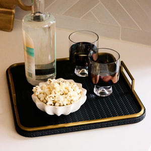 Vegan Leather Decorative Tray with Brushed Brass Handles